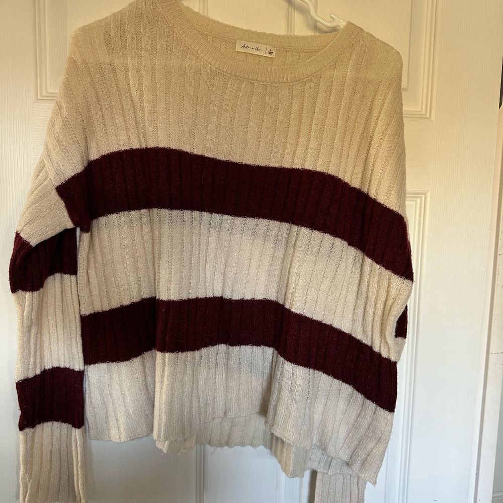 Active USA Cream and Burgundy Striped Sweater